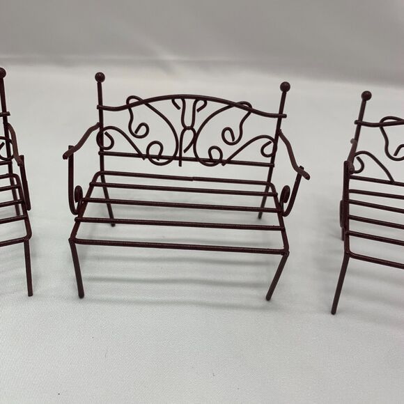 Fairy Garden Bench Wire Miniature Dollhouse Rustic Wire Bench Set of 3 - Picture 2 of 4